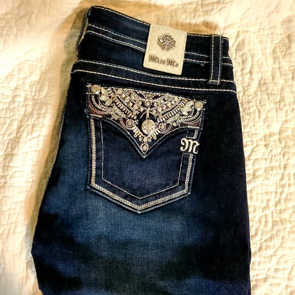 Miss Me Women's Dark Blue Boot Cut Jeans with Embellished Pockets - Picture 2 of 5